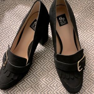 Beautiful stacked-heel loafers with buckle detail from Town Shoes as new!